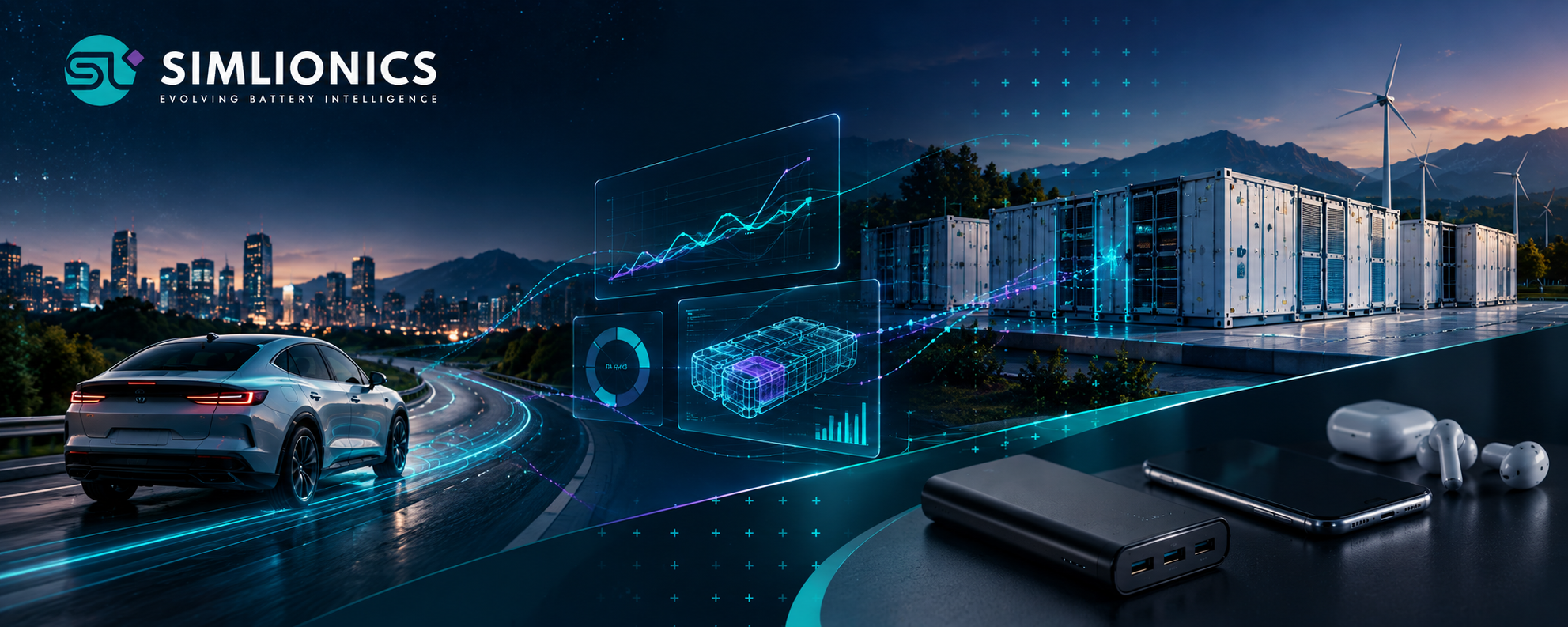 Simlionics AI battery intelligence and analytics for electric vehicles, energy storage systems, and battery technology.